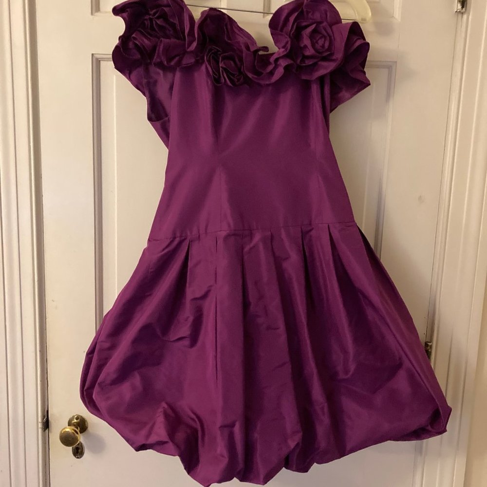 Rickie Freeman Teri Jon Purple Jacquard Party Dress